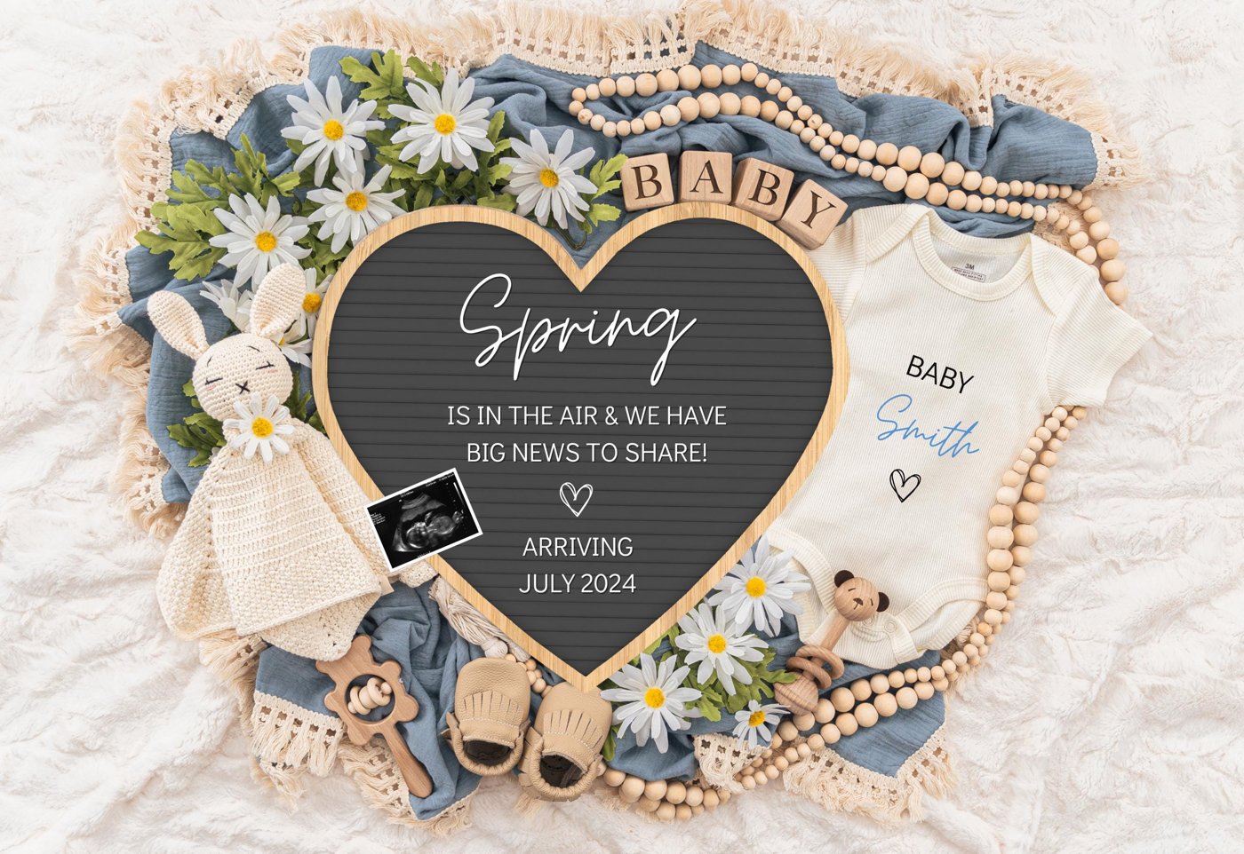 Spring is in The Air, Digital Pregnancy Announcement, Baby Announcement, Floral Gender Neutral Template, Social Media Re