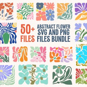50+ Abstract Boho Flower SVG & PNG Bundle – Danish Floral Clipart, Groovy Flower Design, Abstract Boho Floral PNG, Vinta