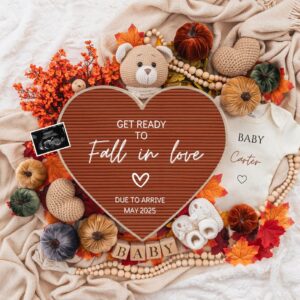 Fall In Love Pregnancy Announcement Digital, Autumn Baby Announce, Neutral, Instant Editable Template, Social Media, Gen