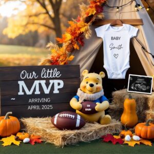 Bear / Game Fall Pregnancy Announcement Digital Baby Announcement Autumn Gender Neutral Gender Reveal Boy Social Media R