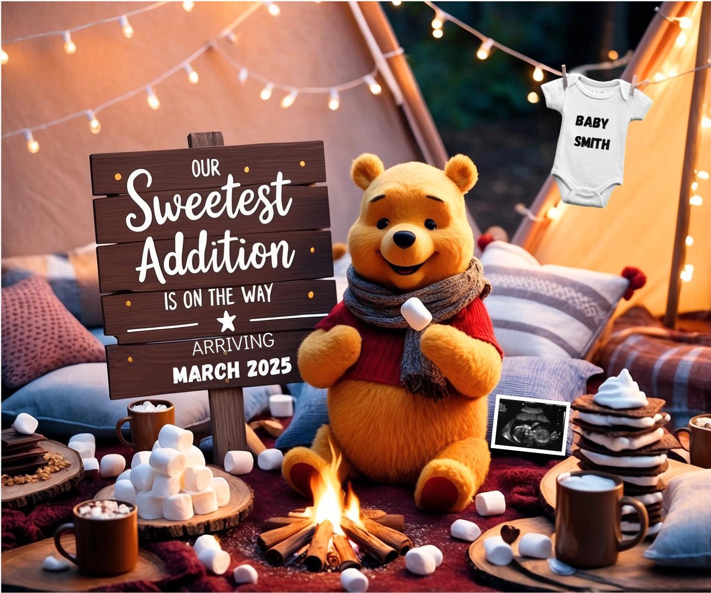 Camping/Chocolate Pregnancy Announcement Digital, Autumn Baby Announce, Neutral, Instant Editable Template, Social Media