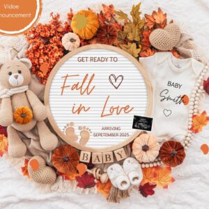 Video Fall In Love Pregnancy Announcement Digital, Autumn Baby Announce, Neutral, Instant Editable Template, Social Medi