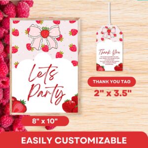 Berry First Birthday Table sign and thank you tag Template, Strawberry Party Design, Berry 1st Celebration, Bow-Themed F