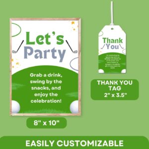 Golf Birthday Table sign and thank you tag Template, Let’s Par-Tee Theme for Boys, Kids Sports Party Design, Mini Golf T
