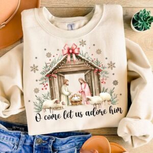 Oh Come Let Us Adore Him Png, Nativity Scene Christmas Png, Hand Drawn, Coquette Jesus Christmas Png, Baby Jesus Png, Oh