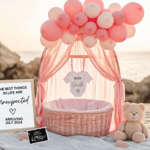 Girl baby Beach Pregnancy Announcement, Pastel Pink theme Nautical Baby Announcement, Digital & Editable Template, Insta