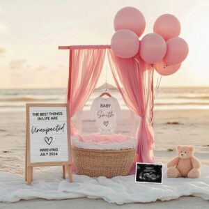 Girl Baby Nautical Baby Announcement, Pink theme Beach Pregnancy Announcement, Digital & Editable Template, Instant Down