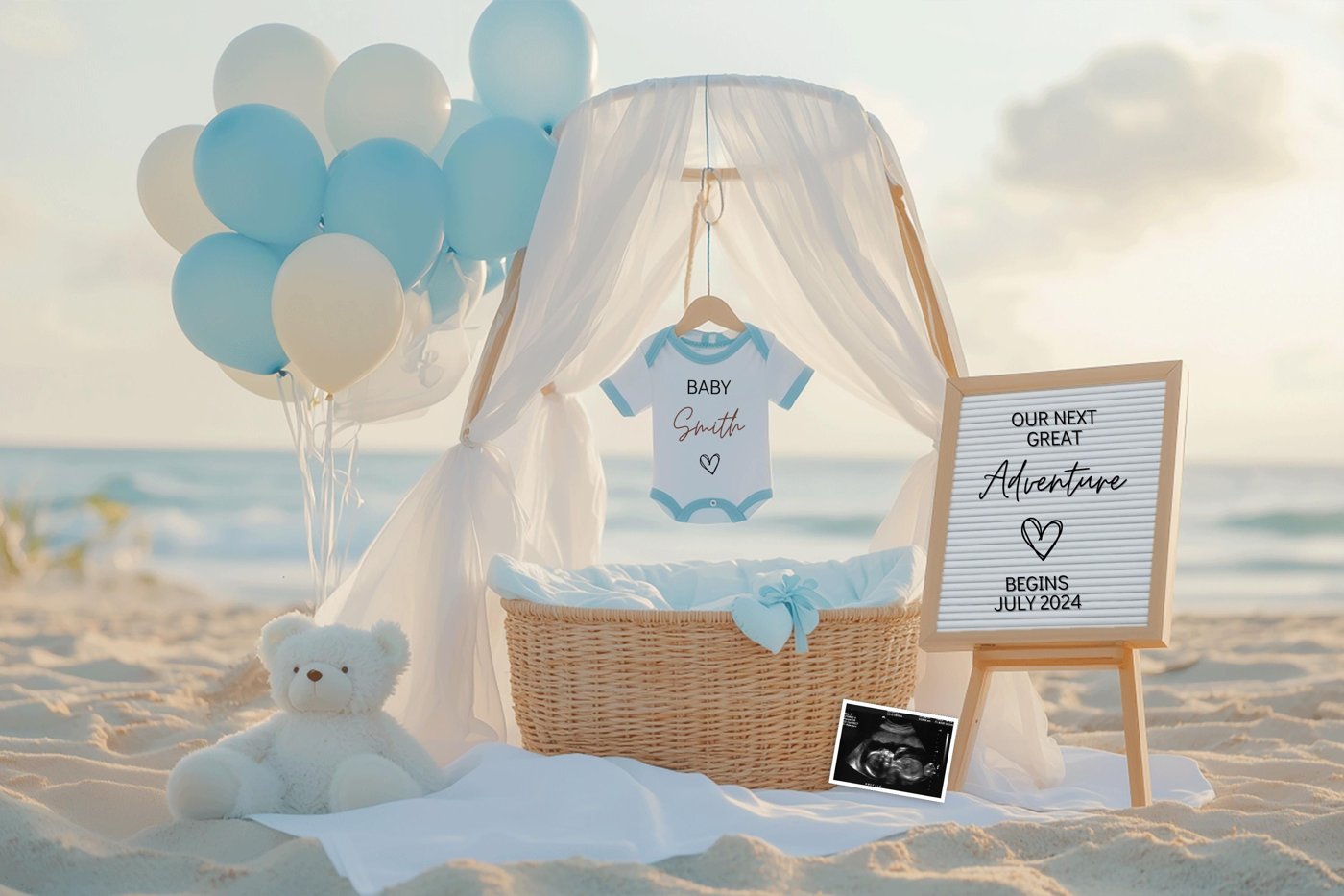 Boy Baby Nautical Baby Announcement, Blue theme Beach Pregnancy Announcement, Digital & Editable Template, Instant Downl