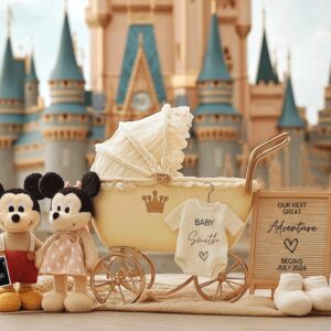 Whimsical Pregnancy Reveal – Editable Digital Template Featuring Mikey & Mini, Gender-Neutral Design with Magic Castle
