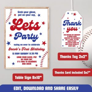 Baseball First Birthday Table sign and thank you tag, Rookie of the Year Party Design, Rookie-Themed 1st Birthday, Edita
