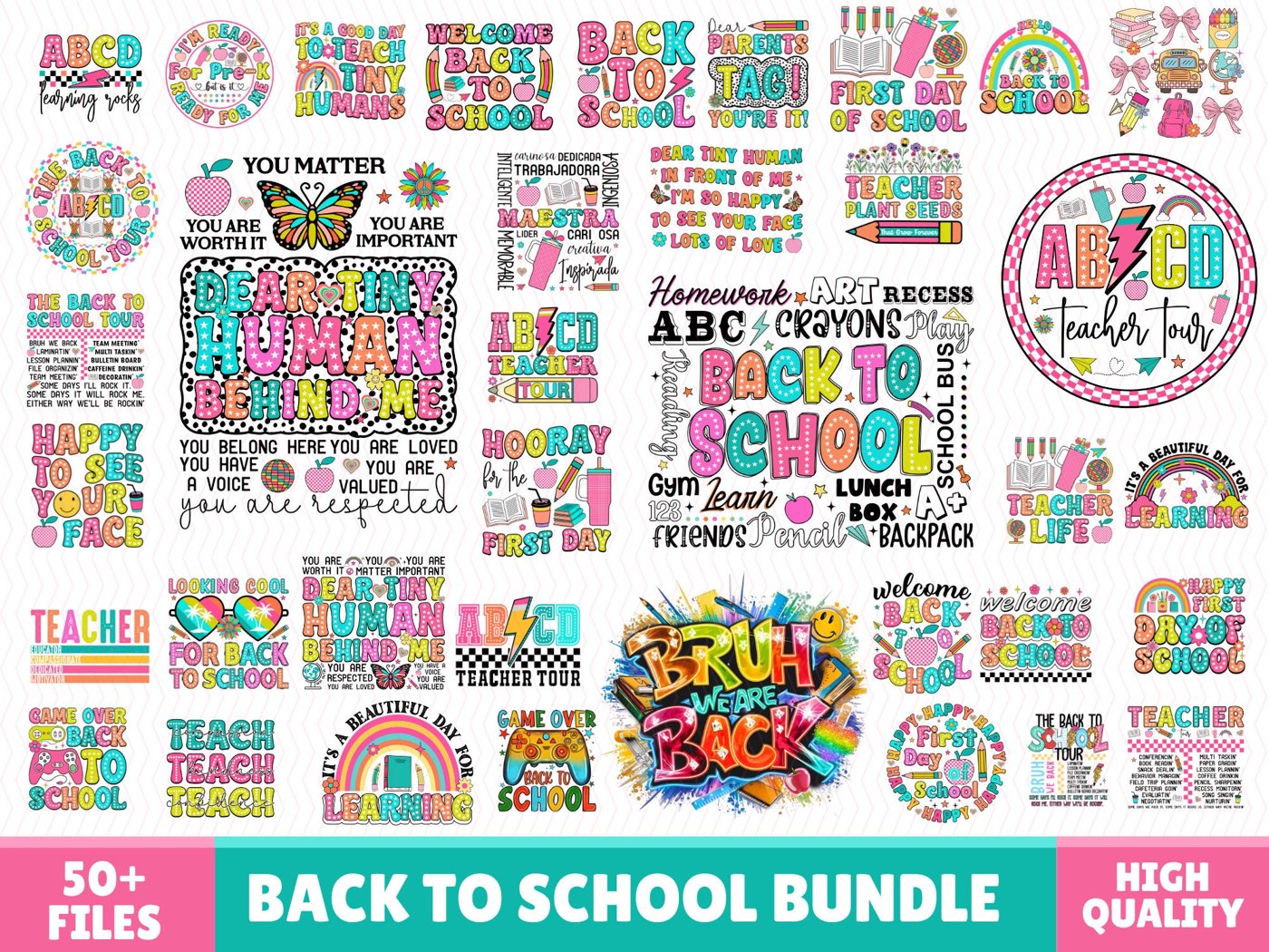 Retro Back to school Bundle png, First Day Of School, Teacher Bright Doodles, Teacher Appreciation, Inspirational Teac