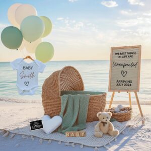 Beach Baby Pregnancy Announcement Template | Summer Baby Announcement Sea Theme | Editable Social Media Post Baby Reveal