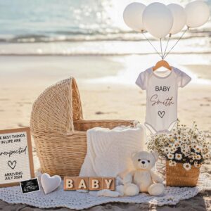 Editable Beach-Themed Pregnancy Announcement | Nautical Baby Reveal Template | Instant Download | Coastal Secret Surpris