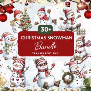 Whimsical Snowman Christmas Clipart | Digital Download Festive Holiday PNG Bundle | Cute Winter Snowman Graphics