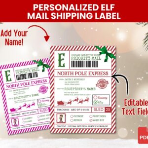 Personalized Elf Mail Shipping Label from North Pole Mailing Label Printable Santa Mail Label Template digital download