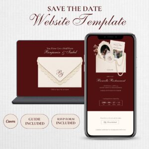 Save the Date Website Template | Elegant Burgundy Save the Date | Digital Wedding Invitation with RSVP | Instant Digital