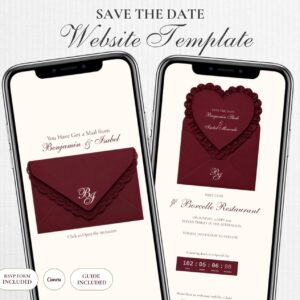 Save the Date Website Template | Elegant Burgundy Save the Date | Digital Wedding Invitation with RSVP | Instant Digital