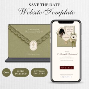 Save the Date Website Template | Elegant Olive Green | Digital Wedding Invitation with RSVP | Instant Download