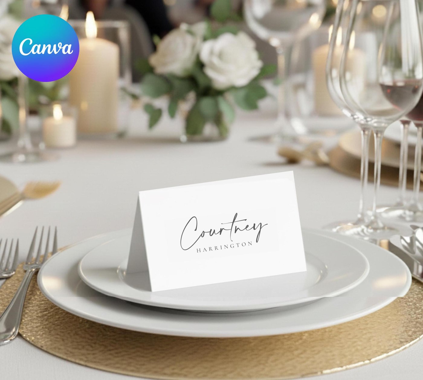 Minimalist Editable Place Card TEMPLATE, Wedding Guest Tag, Dinner Party Seating Card, Canva Flat and Foldable Table Na