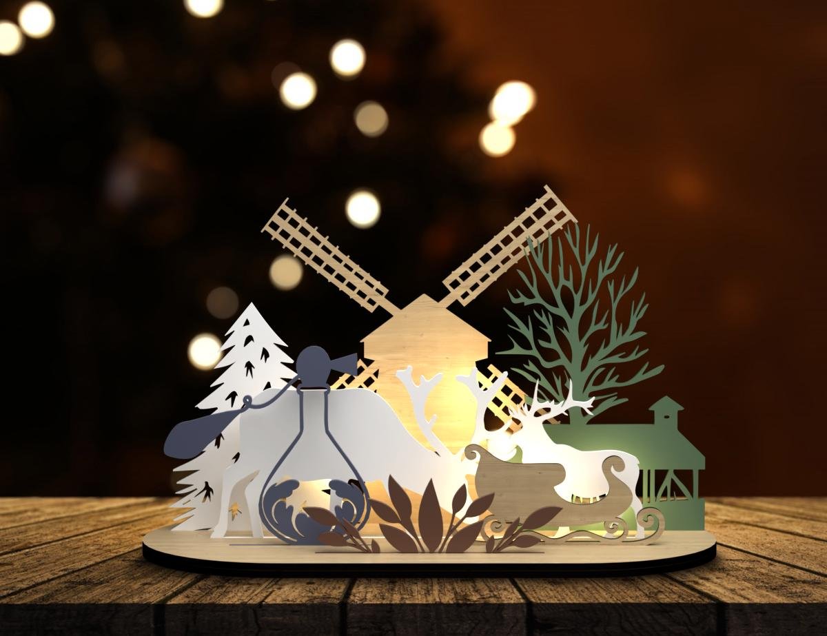 Christmas Scene Decor SVG Laser Cut File, Christmas Tree shape, Christmas Table decor Svg, Christmas Tree Decoration, Ch