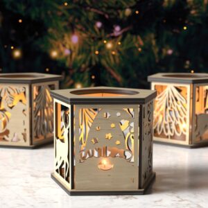 Gnome Christmas Decor Lantern Night Light Decoration Centerpiece SVG | Table Lampshade & Candle Holder Digital Download,