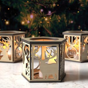 Christmas Decor Lantern Night Light Decoration Centerpiece SVG | Table Lampshade & Candle Holder Digital Download, Candl