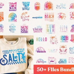 51 Trendy Retro Summer SVG PNG Bundle, Beach Vibes Clipart, Ocean & Vacation Designs, Front and Back Summer Season Graph
