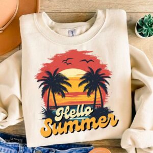 Hello summer Png | Retro summer shirt design | Funny beach shirt print | Highland cow design Png | Summer sublimation de
