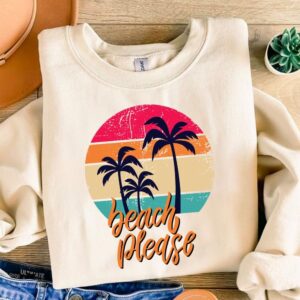 Beach Please Png | Retro summer shirt design | Funny beach shirt print | Highland cow design Png | Summer sublimation de