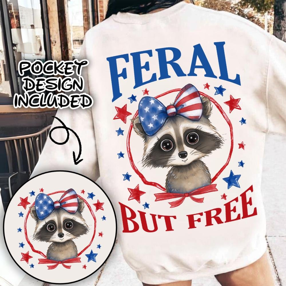Feral but free raccoon png, Coquette Bow png, 4th of July sublimation, America Png, Freedom, American Flag, American gir