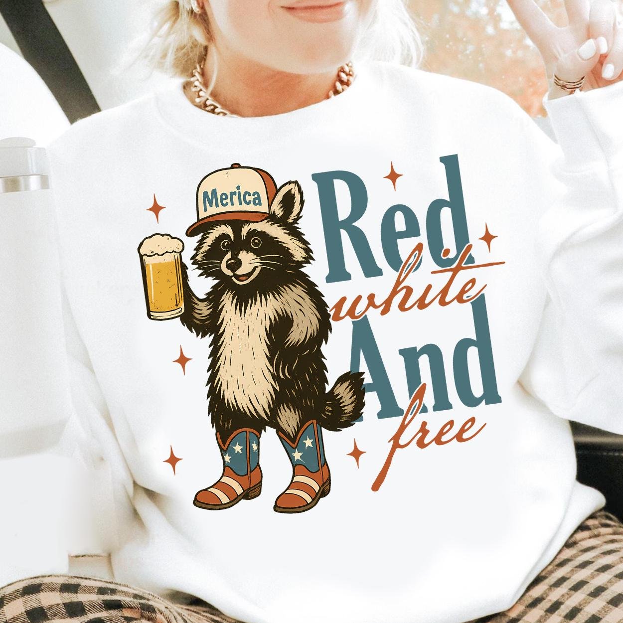 Red white and free PNG, Funny Raccoon USA Shirt, 4th of July Digital Download, Patriotic Design, America Png, Freedom, A