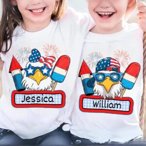 Personalized Boy Girl 4th Of July Tshirt Png, 4th of July Digital Download, Hand Drawn Design, Fireworks Png, Freedom, A