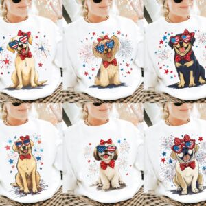 Patriotic Dog PNG Bundle – 4th of July Dog Clipart, USA Dog Illustration, Dog with Stars and Stripes Bow, Dog Mom Sublim