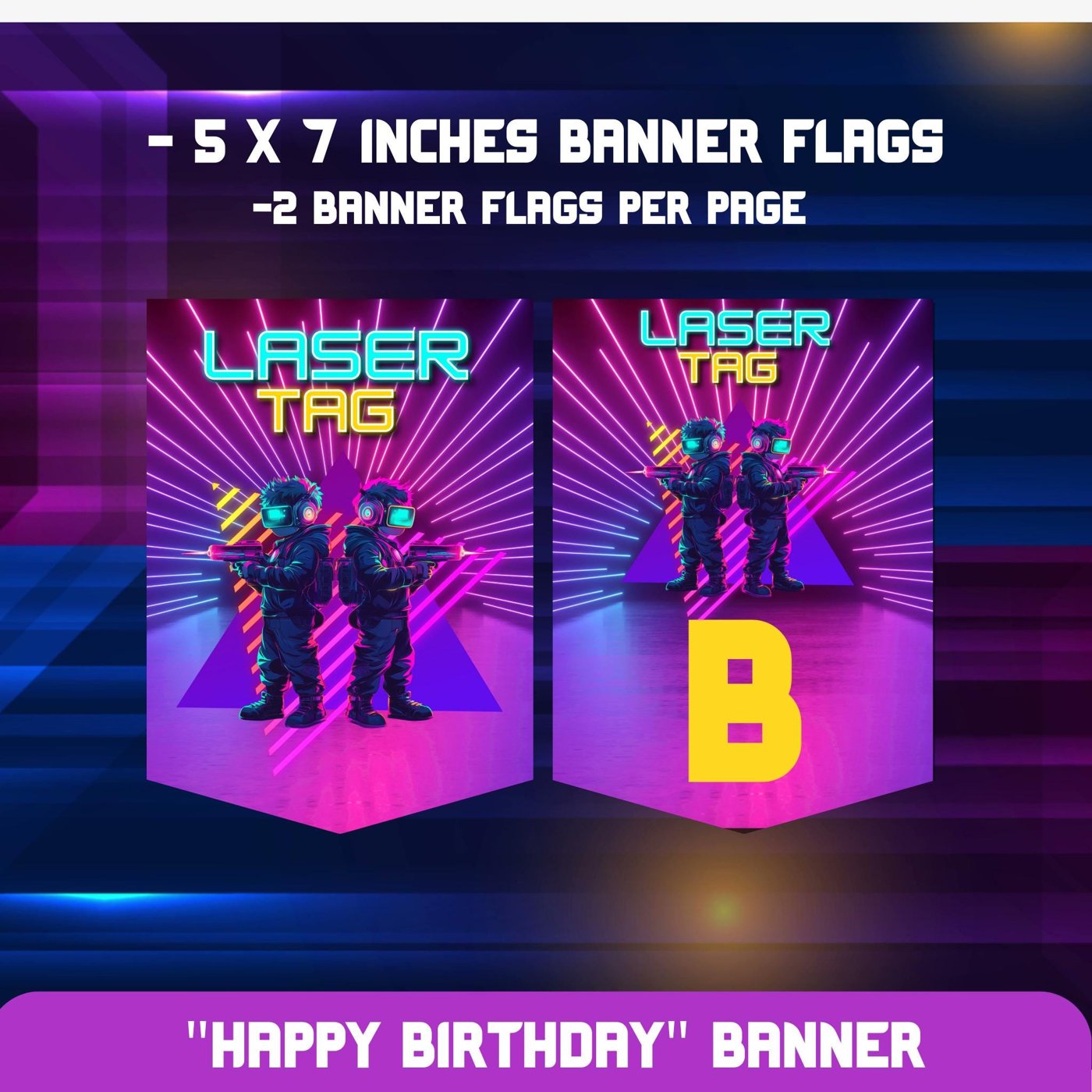 Editable Laser Tag Birthday Banner Template, Neon Red Glow Party Design, Laser Tag Theme for Boys, Instant Download S009