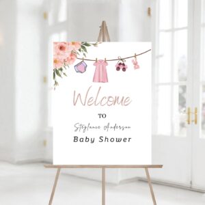 Girl Baby Clothes Baby shower Welcome Sign, A sweet baby Girl Baby Shower Sign template, Pink Floral Boho baby Welcome s