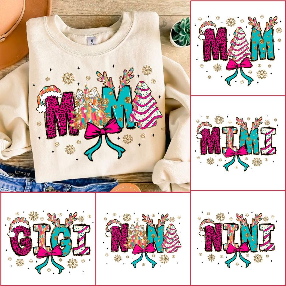 Colorful Coquette Glitter Christmas Mama Bundle Png, Mama, MiMi, GIGI, Nana, Bright Color Christmas Png, brushstroke, Ch