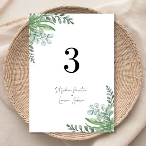Editable Wedding Table Number Template, Watercolor Eucalyptus Wedding Number, Geometric Greenery Table Number, INSTANT D