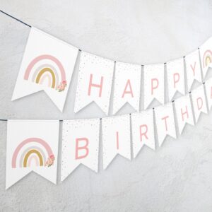 Editable Rainbow Birthday Banner Girl Birthday Boho Floral Rainbow Party banner 1st Birthday Party Decoration template P