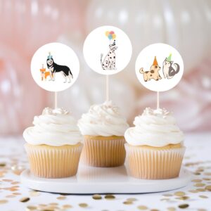 Editable Dog Birthday Party Simple Cake Topper Puppy Birthday Pink Girl Pawty Birthday Animal Pet Vet Cupcake Topper 113