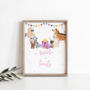 Editable Puppy Birthday Table Sign Let's Paw-ty Girl Puppy Birthday Table sign Puppy Dog Birthday Pink Gold Balloons Dig