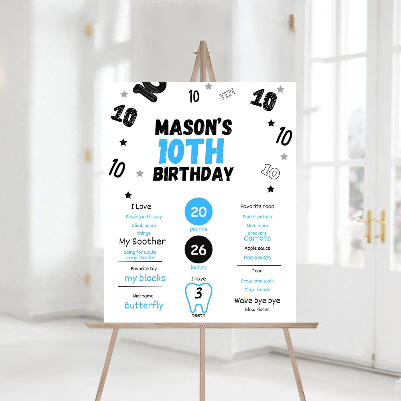 Editable Boy 10th Birthday Party Milestones Sign, Boy Birthday, 10th Birthday party Sign Decor 1167