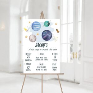 Editable Outer Space Birthday Milestones Sign First Trip Around the Sun Boy 1st Birthday Space Galaxy Planets Template P
