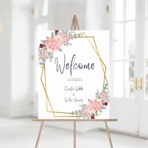 Editable Blush Floral Wedding Welcome Sign Template, Blush Wedding Greenery wedding sign printable, welcome sign downlo