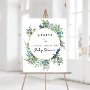 Editable Greenery Baby Shower Welcome Sign, Green Gold Watercolor Botanical Baby Shower Welcome Sign, Printable Baby Sho