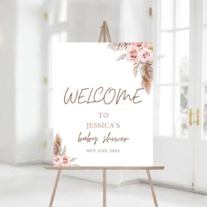 Editable Pampas Grass Baby Shower Welcome Sign, Boho Baby Shower Tropical Bohemian Baby Shower Welcome Sign, Printable B