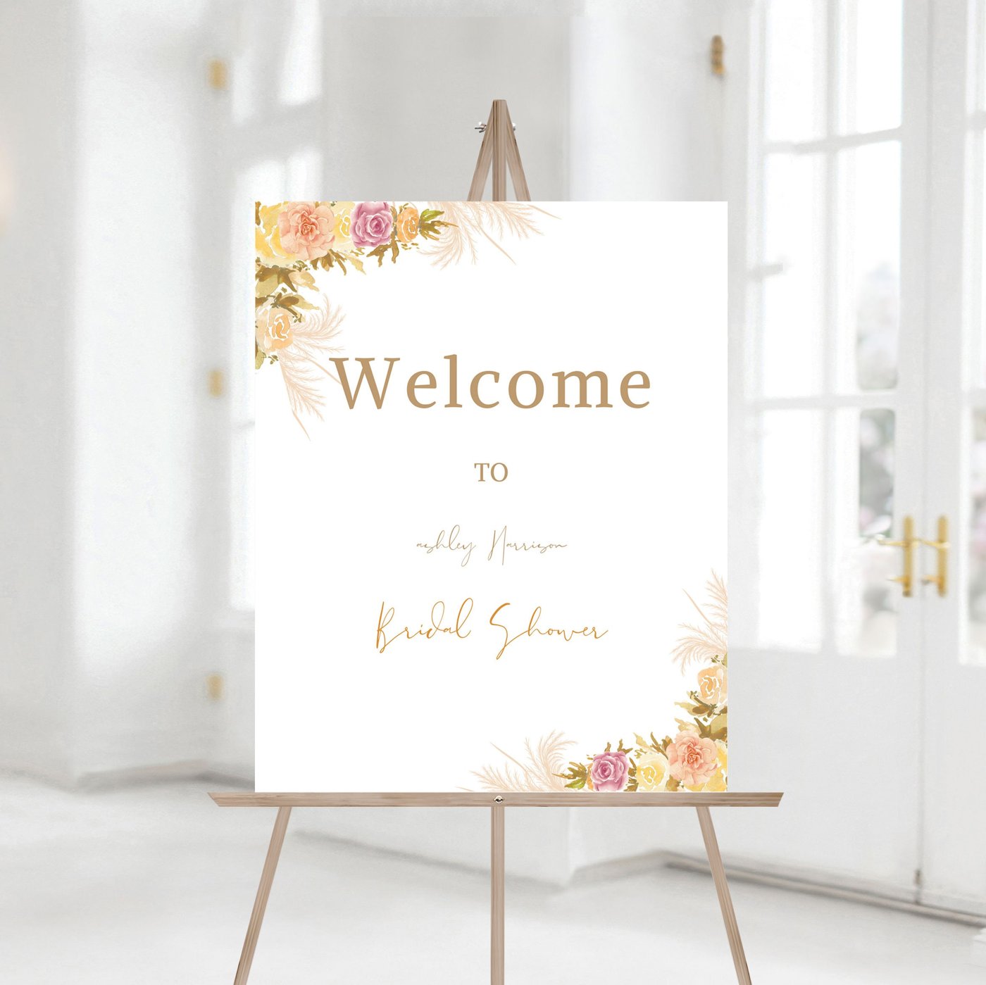 Wedding Welcome Sign Template, pampas grass wedding welcome sign printable, Brunch and Bubbly welcome sign download, boh