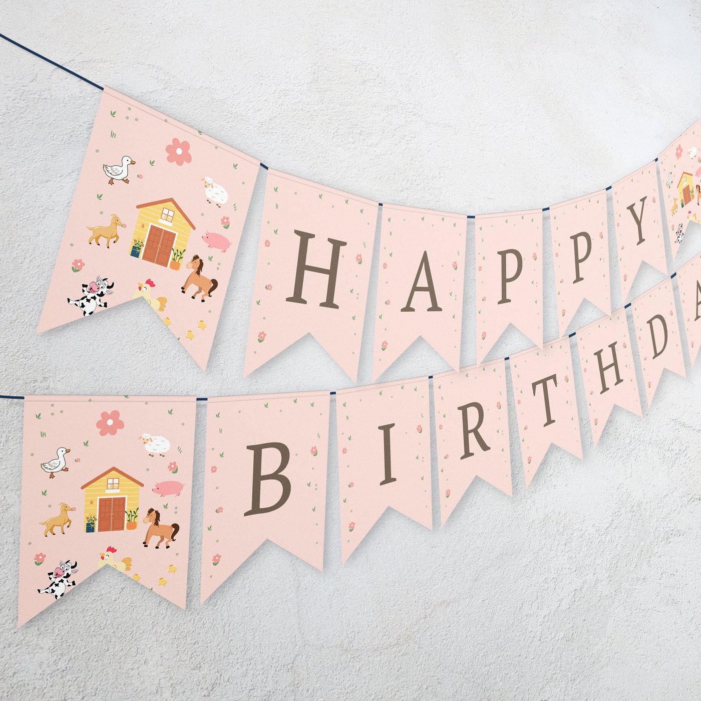 Happy Birthday Banner Pink Farm Birthday Banner Farm Animals Girl Barnyard Birthday Decorations Instant Download PRINTAB