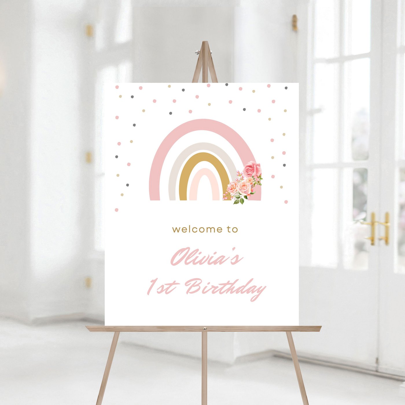 Editable Rainbow Birthday Welcome Sign Girl Birthday Boho Floral Rainbow Birthday party Decor Sign Template Printable 11