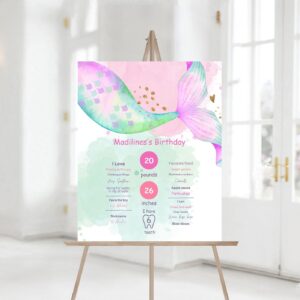 Editable Mermaid Birthday Milestones Sign Girl Pink Aqua Purple Gold Mermaid Birthday Under The Sea party Sign Decor 112