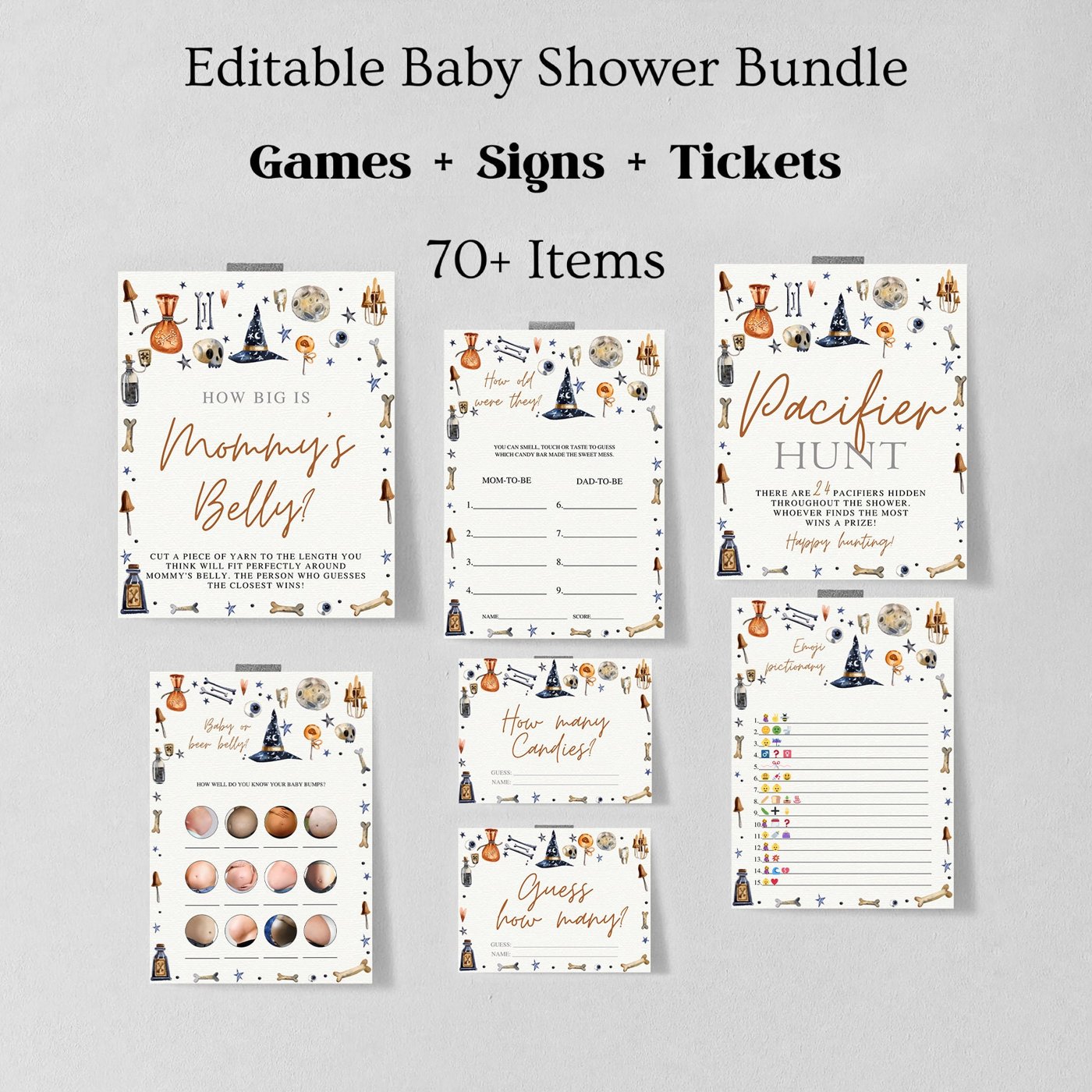 Wizard Baby Shower Invitation Bundle, Editable Magic School Wizard Baby Shower Invite, Wizard Magic Shower 1222